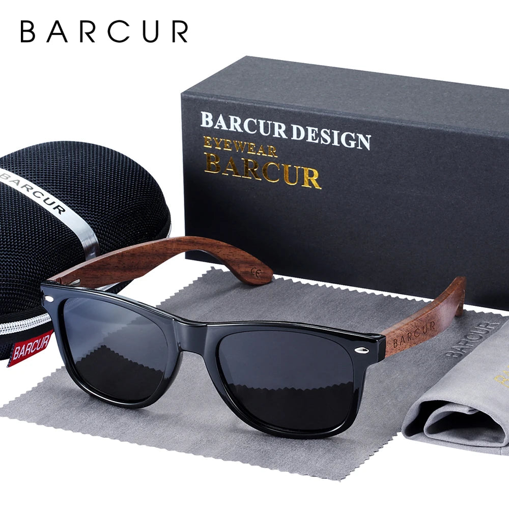 Barcur high quality black walnut sunglasses anti-reflecti men women mirror sun glasses male uv400 wooden sunglass