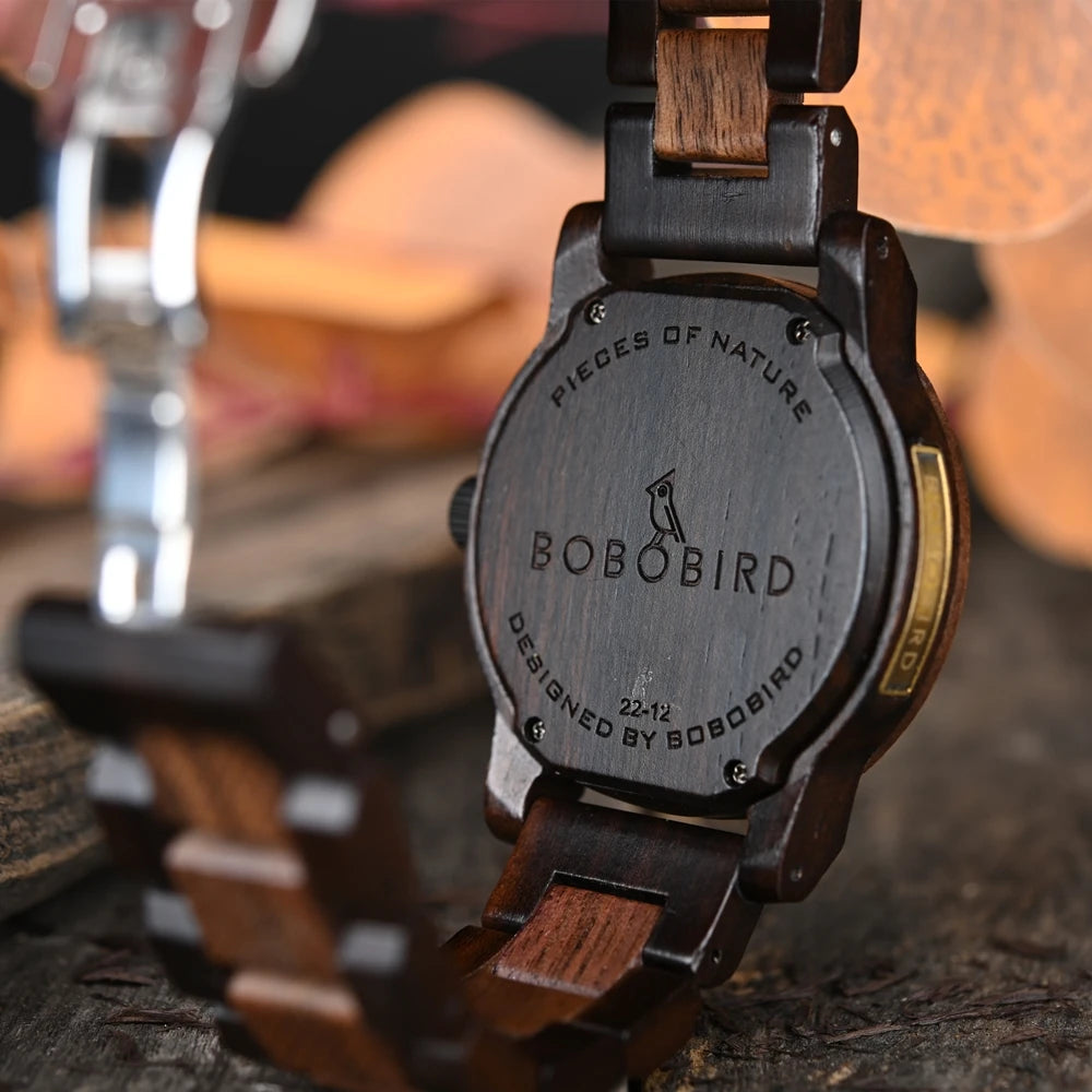 Men’s quartz watch simple fashion new couple wooden bobobird top brand timepieces week date display custom unique gift