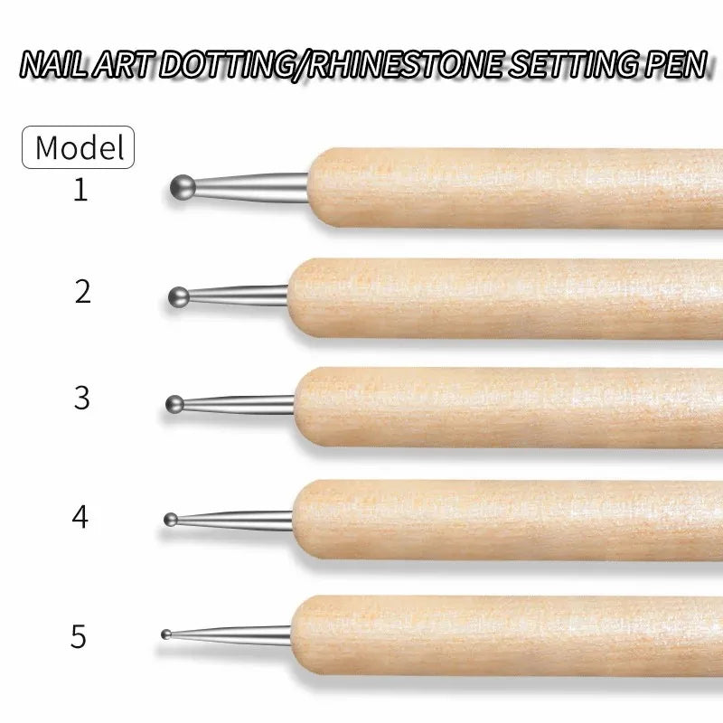 Dual-end wooden dotting pen marbleizing tool set for nail design manicure painting kit 5pcs - brown-5pcs / united states