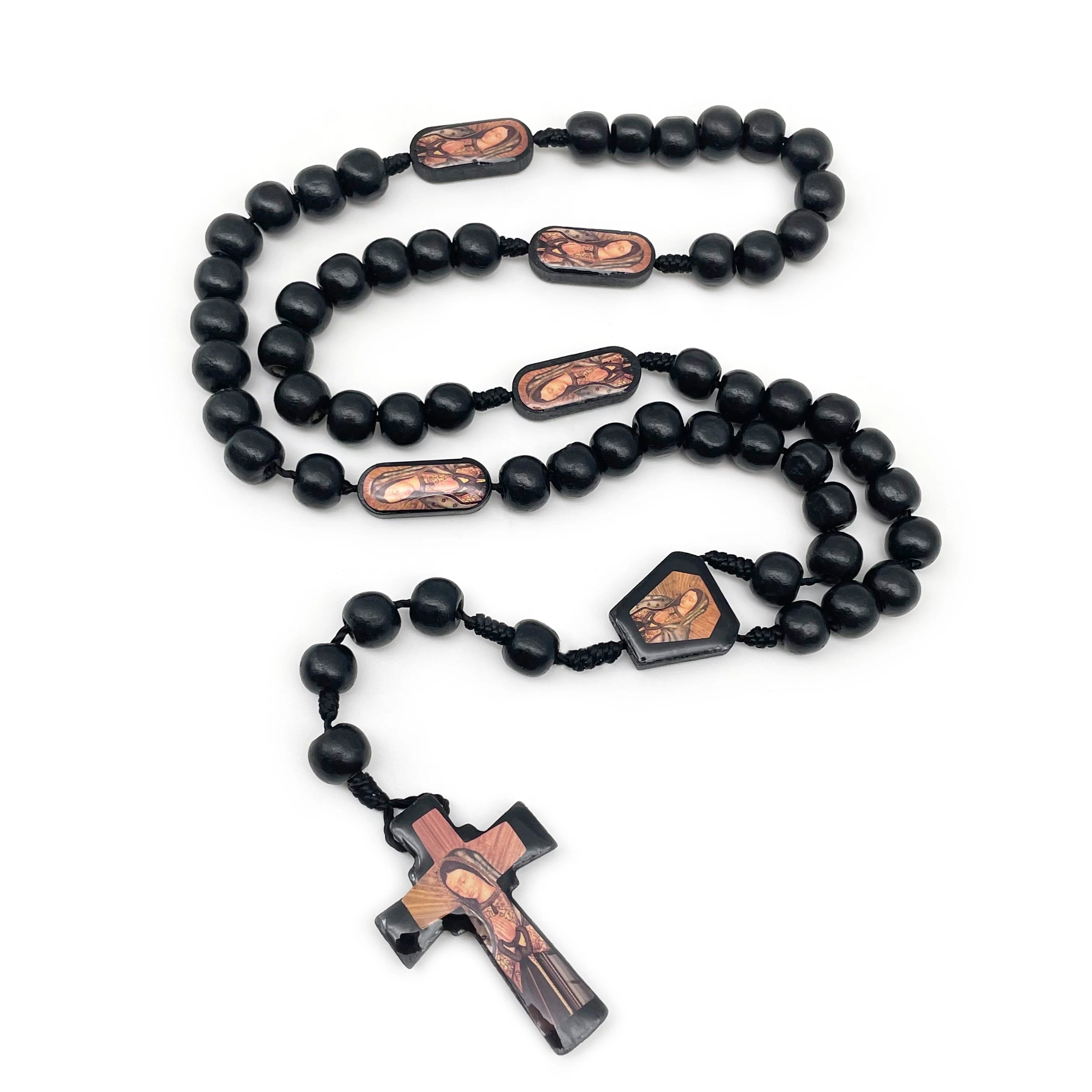 1 pcs rose-scented wooden bead rosary necklace – our lady of guadalupe devotional gift - united states