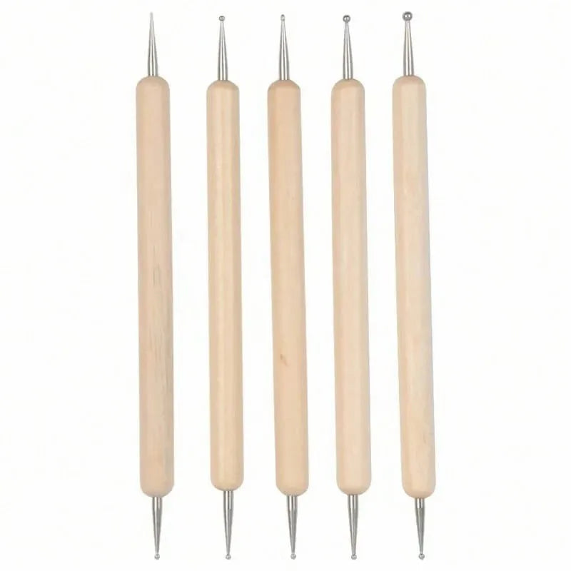 Dual-end wooden dotting pen marbleizing tool set for nail design manicure painting kit 5pcs - brown-5pcs / united states