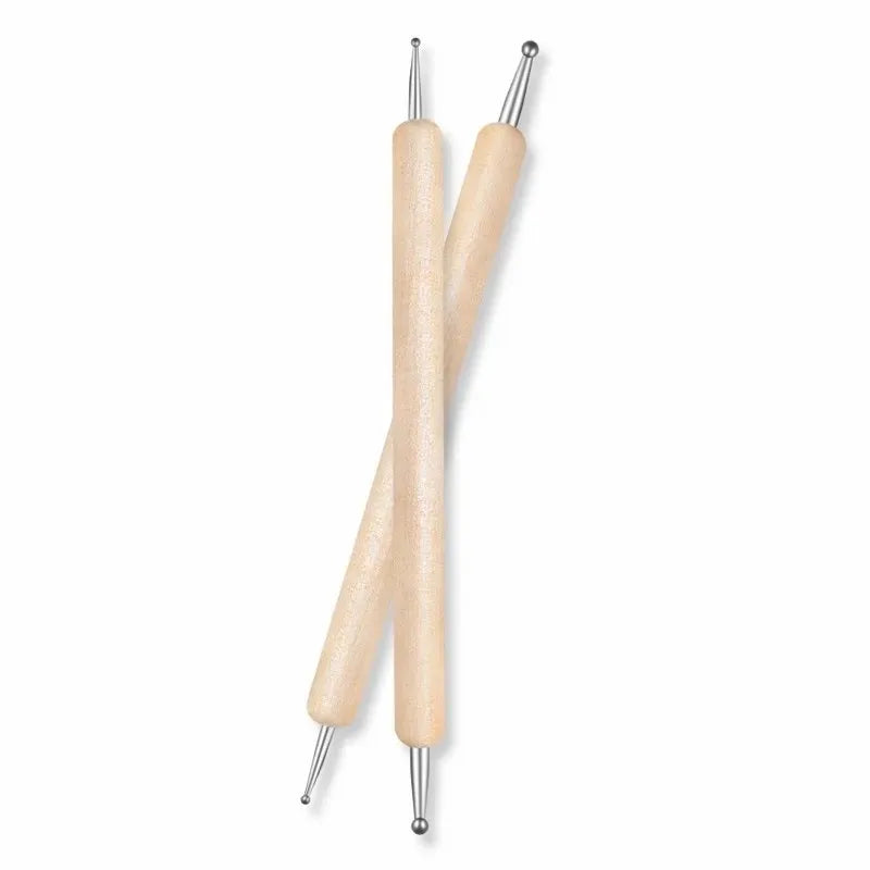 Dual-end wooden dotting pen marbleizing tool set for nail design manicure painting kit 5pcs - brown-5pcs / united states