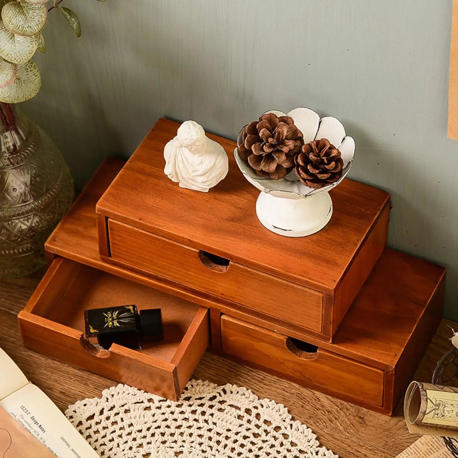 Desk organizer with drawer wooden storage box tabletop rustic coffee pod holder container for entryway nursery kitchen