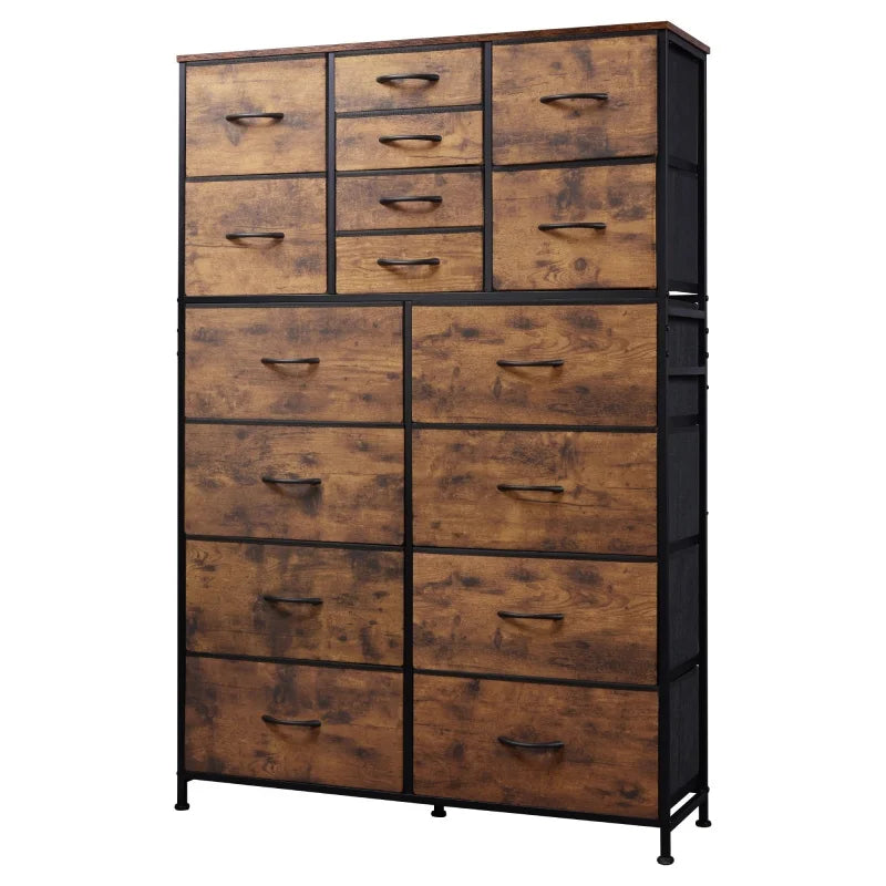 Galaxhero 16 drawer fabric dresser storage organizer for bedroom closet hallway with bins tall chest of drawers - brown