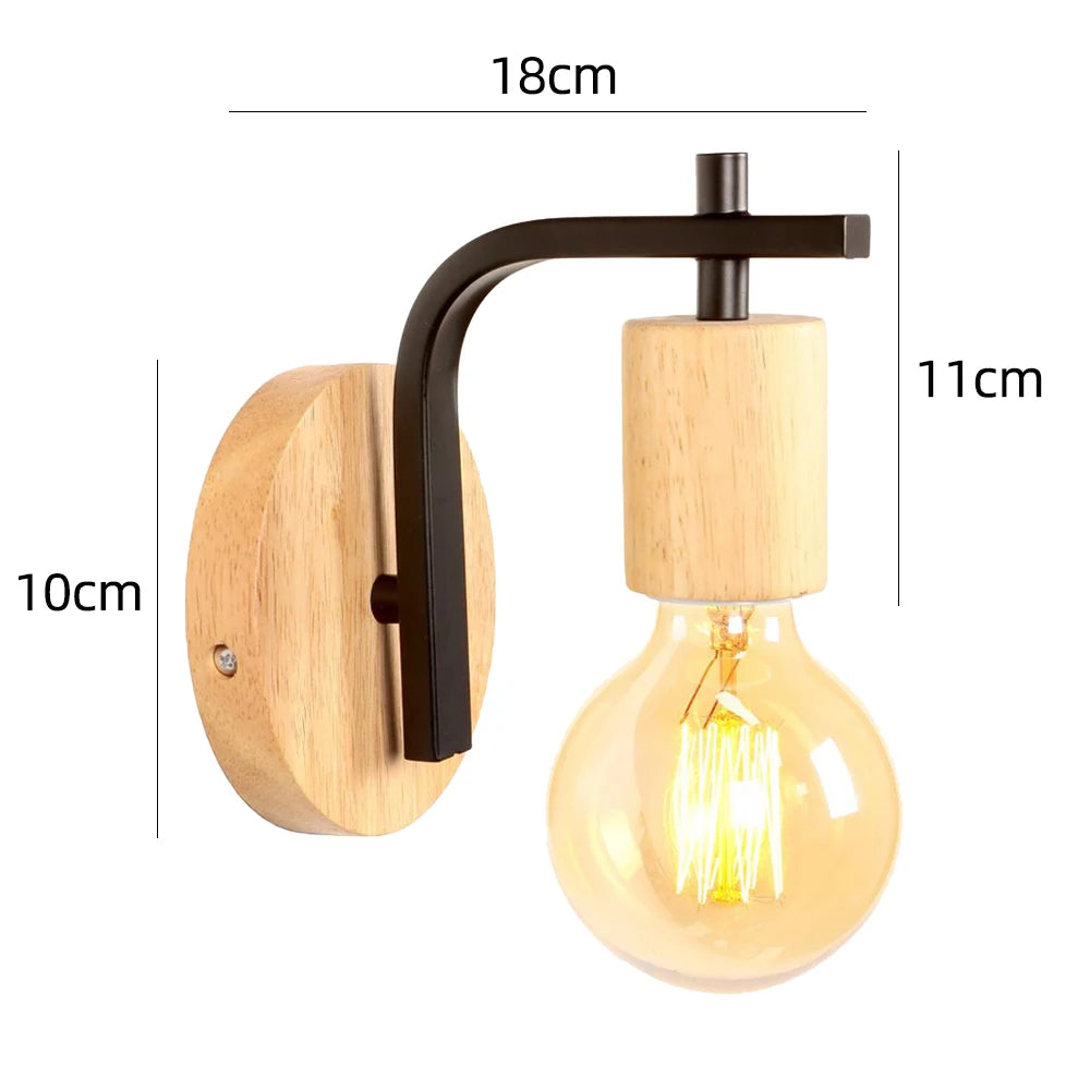Industrial wall light e27 retro wood lamp wire cage lampshade vintage lighting sconce for living room bedroom kitchen