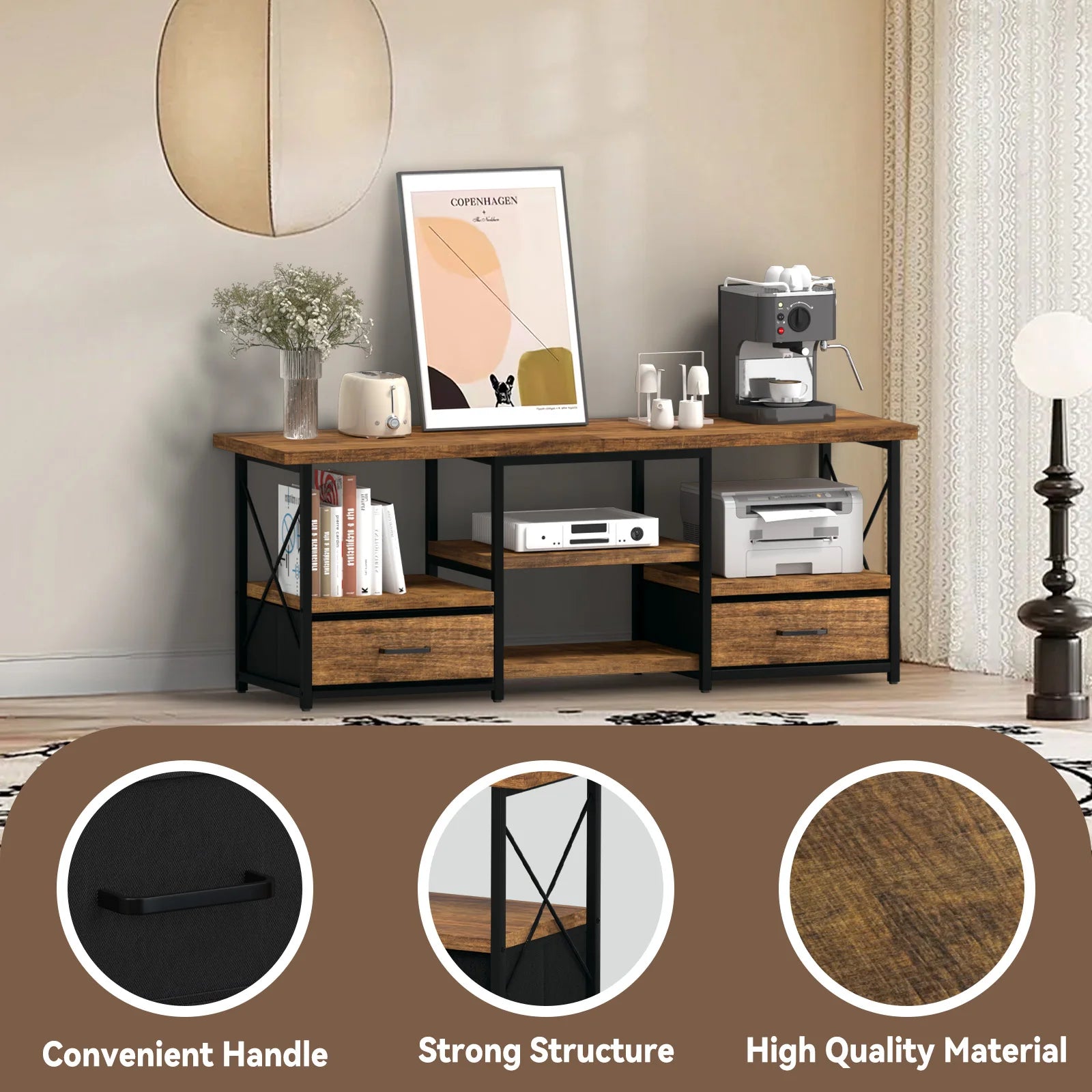 55’’ tv stand with fabric drawers-brown - united states