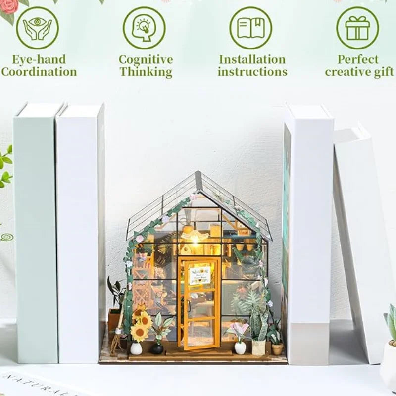 Mini model house kit greenhouse building flower room adult crafts suitable for thanksgiving wedding lights,