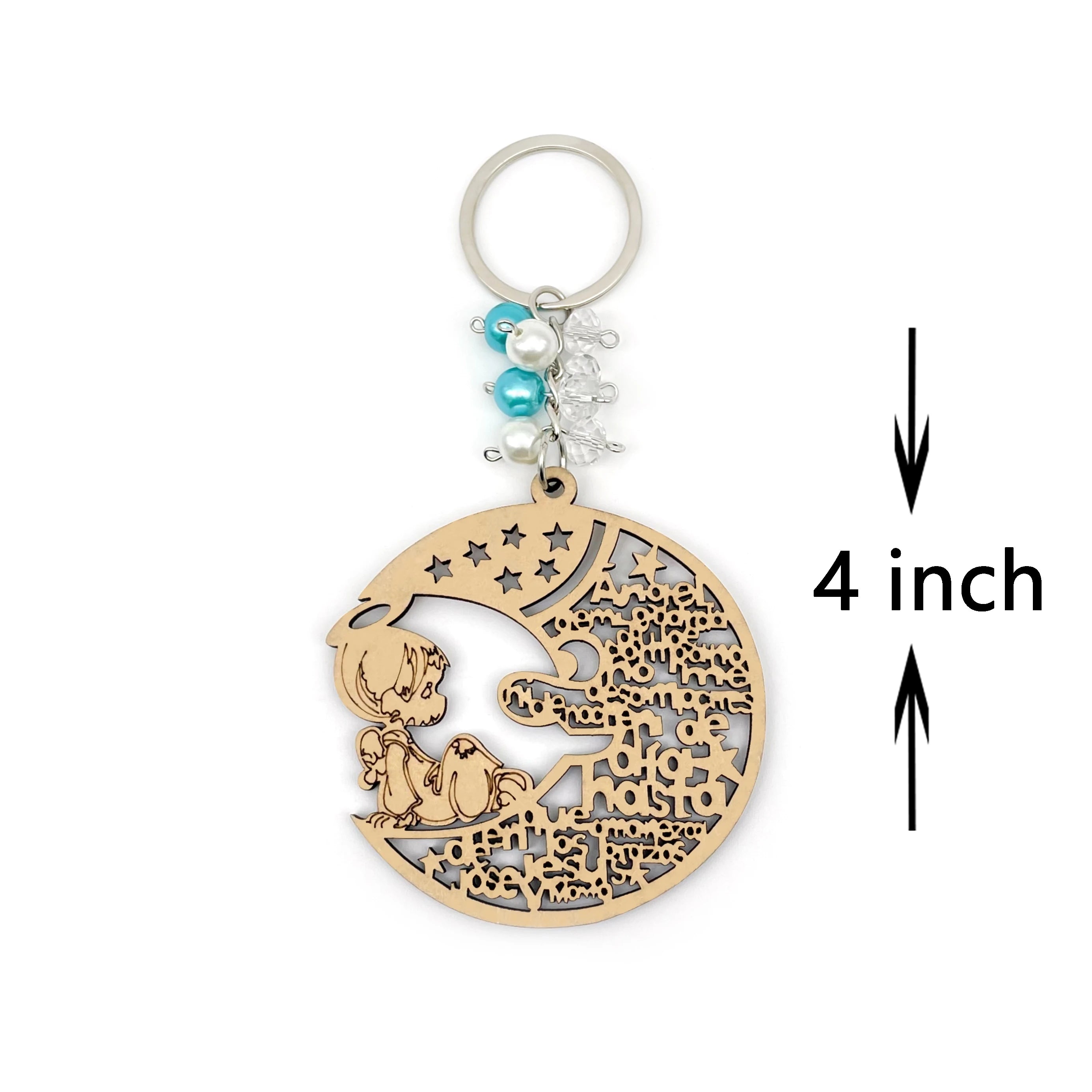 12pcs baptism angel moon boy wood keychain recuerdos de bautizo first communion quinceanera for boy girl - united
