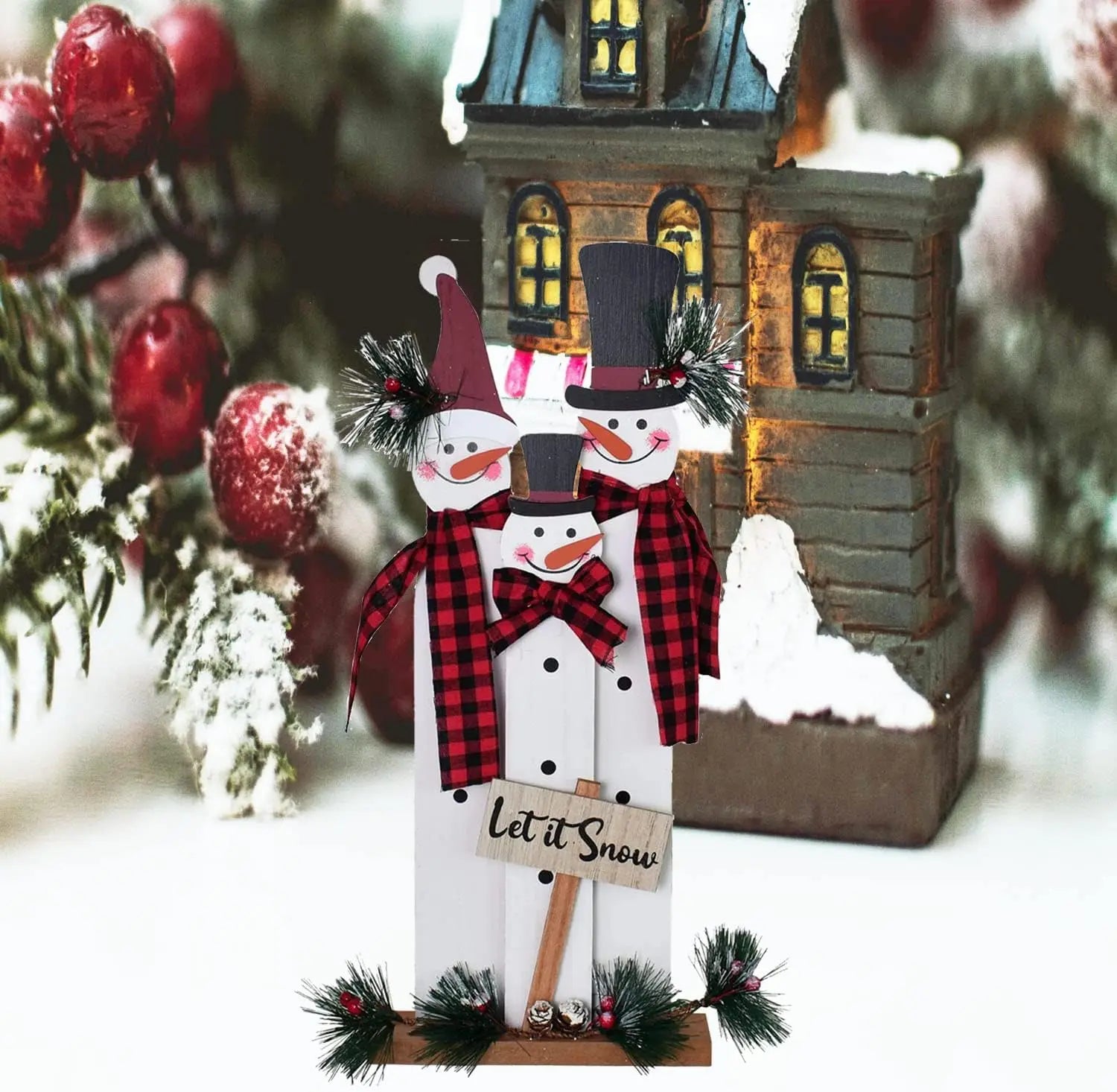 2pcs wooden snowman family sign tabletop mantel centerpieces merry christmas figurines winter xmas indoor outdoor gift