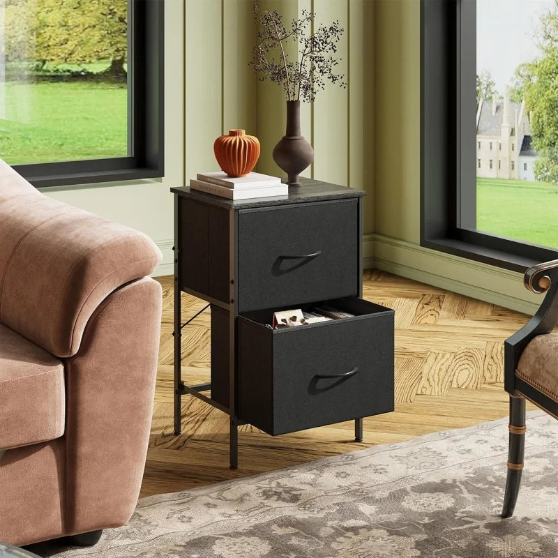 Galaxhero night stand set 2 dresser nightstand fabric drawers bedroom furniture college dorm closet storage - black