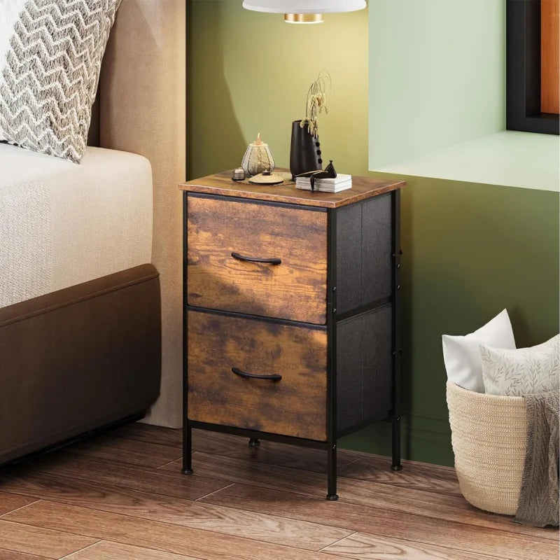 Galaxhero night stand set 2 dresser nightstand fabric drawers bedroom furniture college dorm closet storage - black