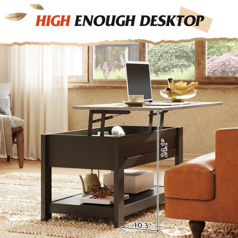 Galaxhero 39 inch lift top coffee table with hidden compartment and storage shelf for living room furniture