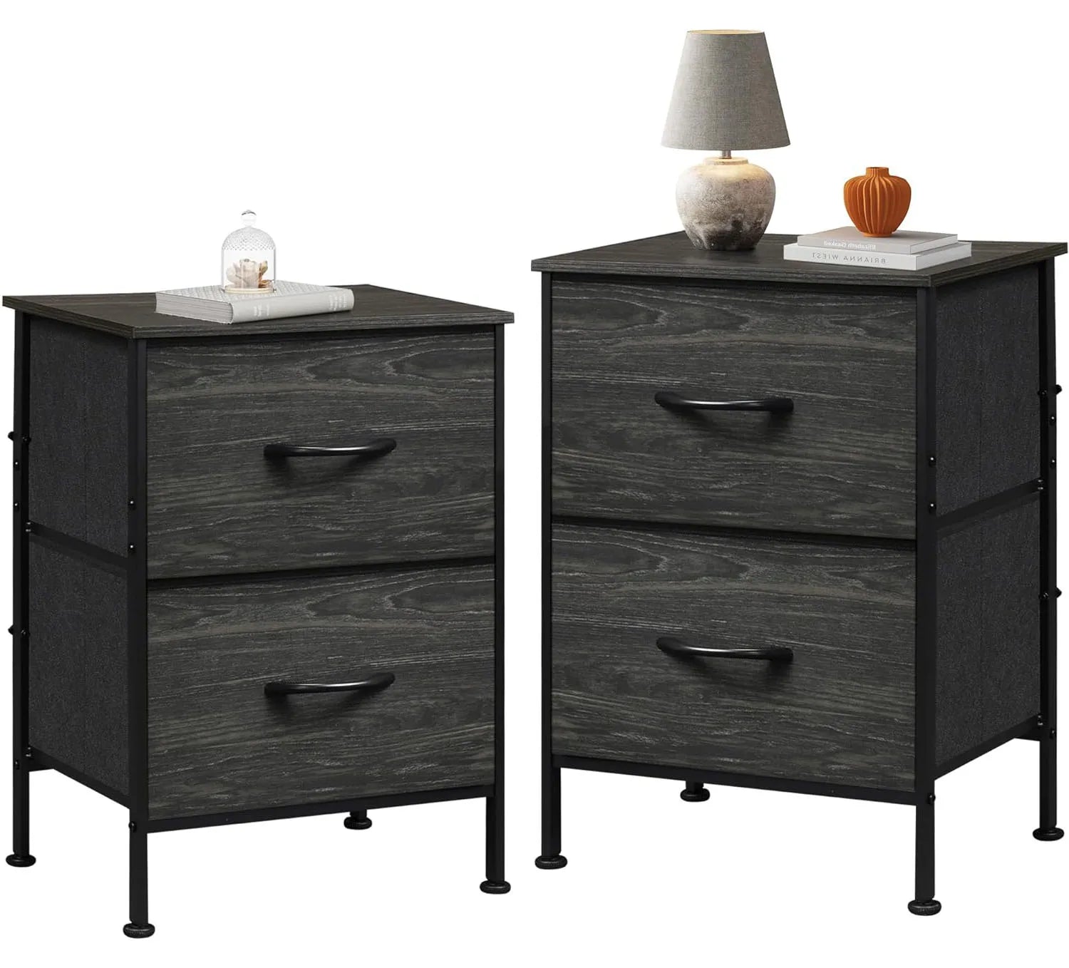 Galaxhero night stand set 2 dresser nightstand fabric drawers bedroom furniture college dorm closet storage - black