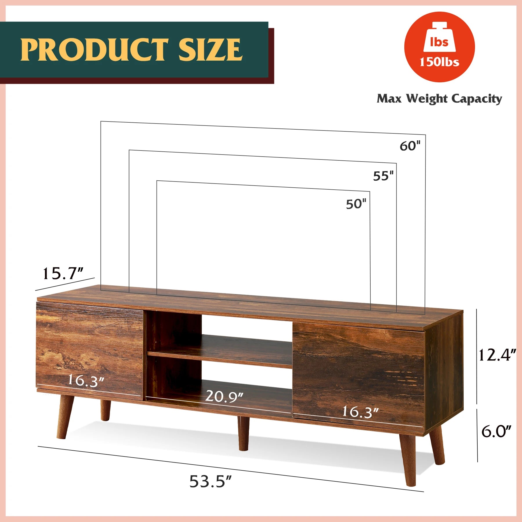 Galaxhero tv stands mid century modern console entertainment center for living room with storage retro