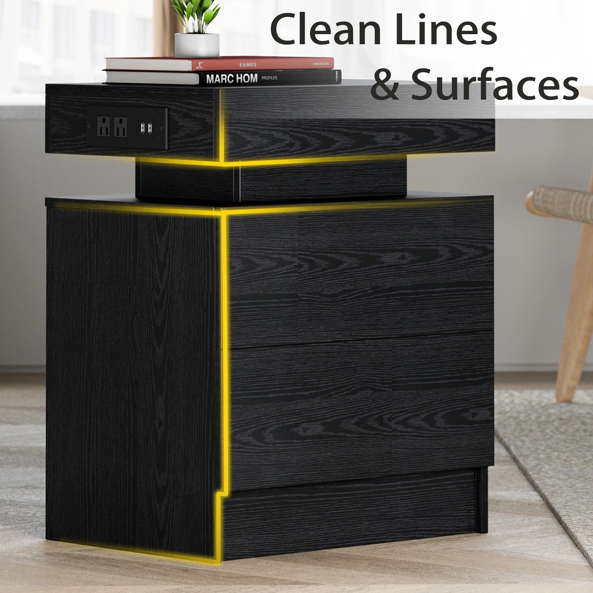 Likimio night stand with charging station modern nightstand led light and drawers bedside tables/end table for bedroom