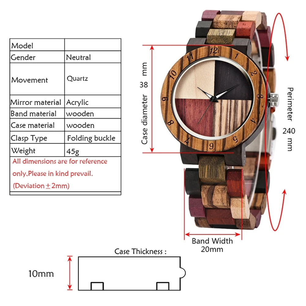Top luxury brand ladies full wood color watch fashion quartz wristwatches bracelet couple birthday gift for women