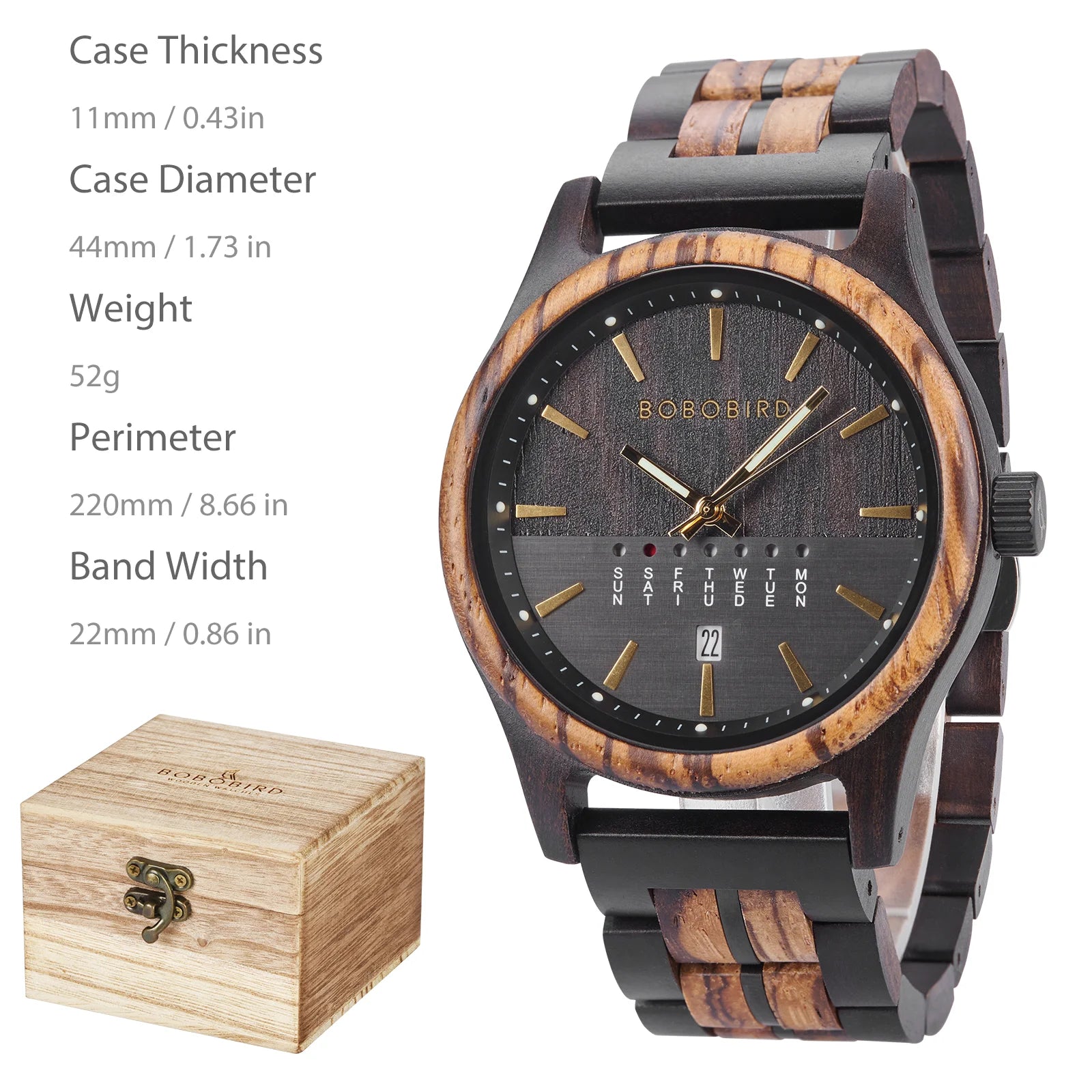 Bobo bird wooden quartz watch vintage man with calendar original luxury brands men’s wristwatch 2024 new arrival