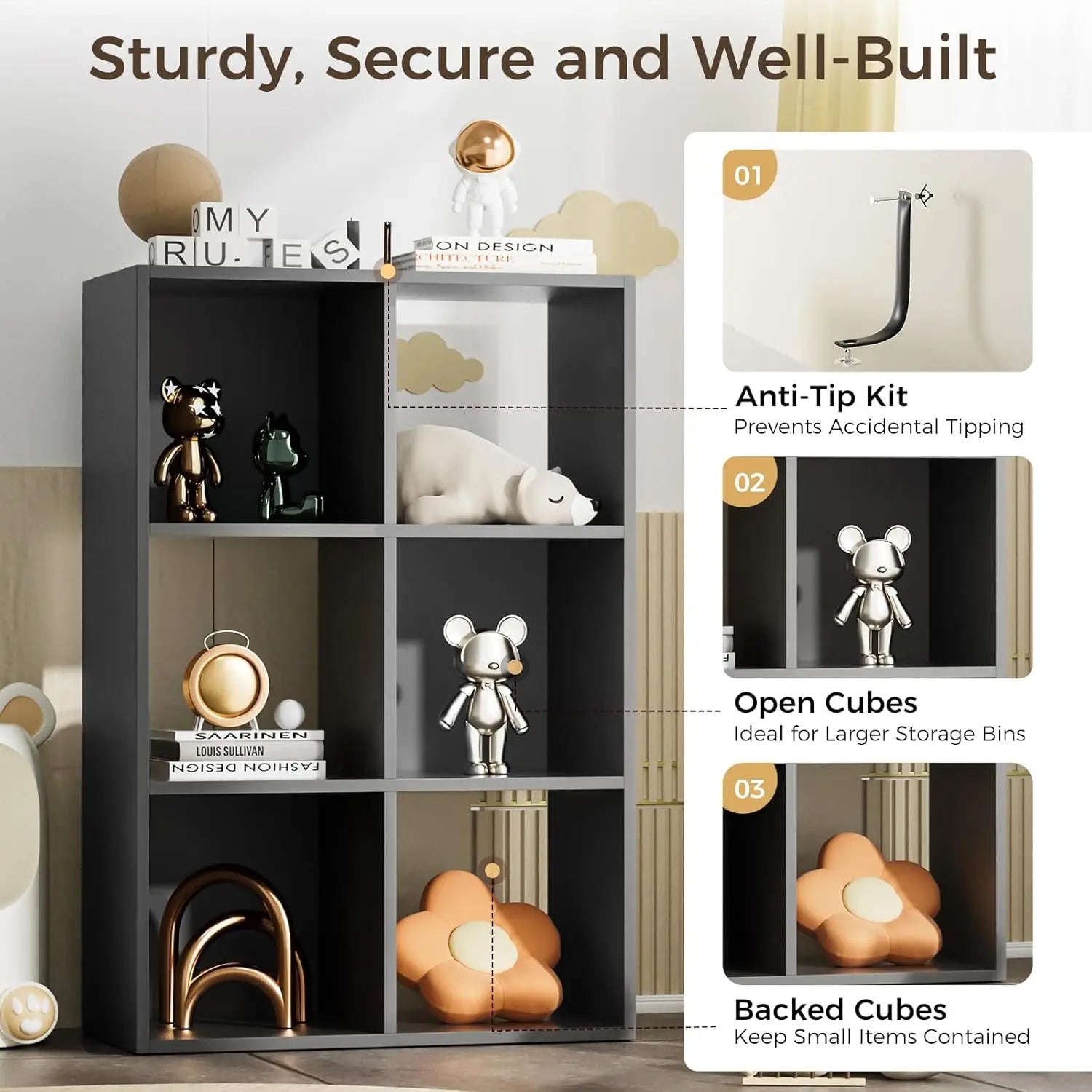 Comhoma wood cube storage organizer with open back&removable back panels 11in bookshelf cubicle shelf bookcase