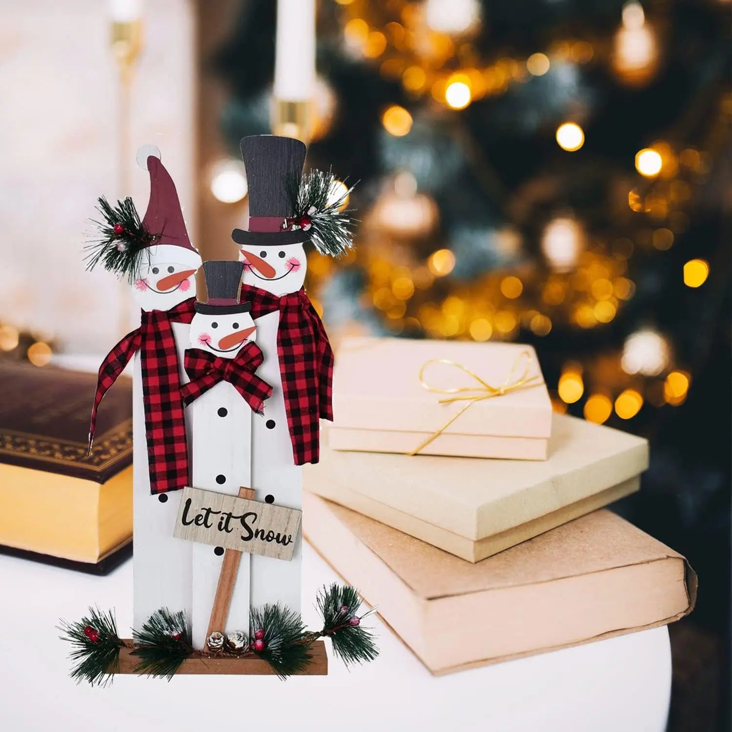 2pcs wooden snowman family sign tabletop mantel centerpieces merry christmas figurines winter xmas indoor outdoor gift