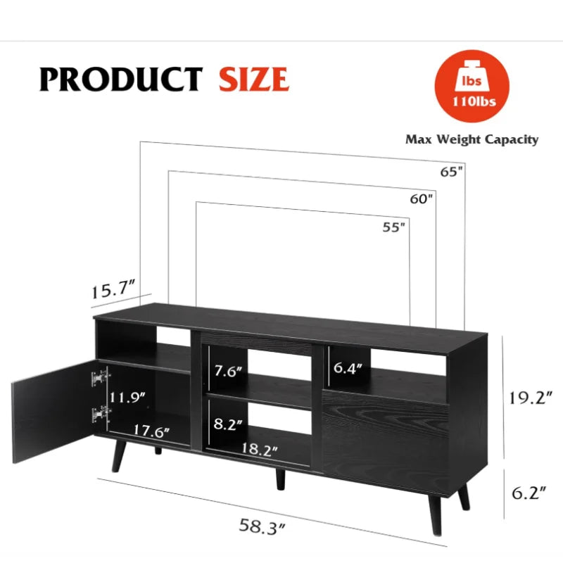 Galaxhero tv stand for 65 inch entertainment center with 2 storage cabinets media console living room bedroom office