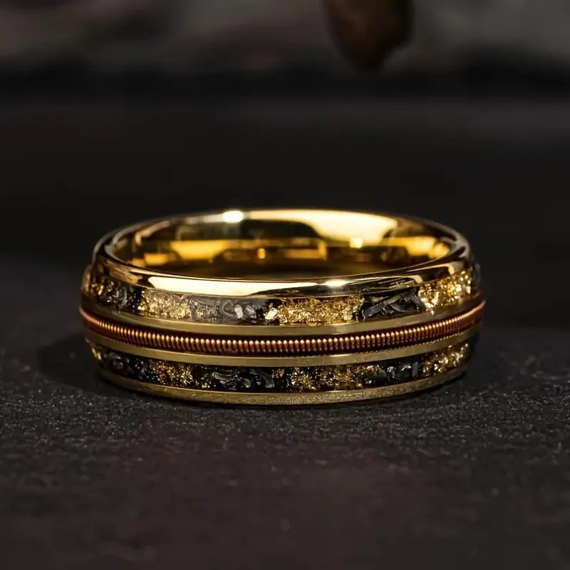 Fashion 8mm men stainless steel koa wood rings inlay blue turquoise stone for wedding engagement band jewelry gift