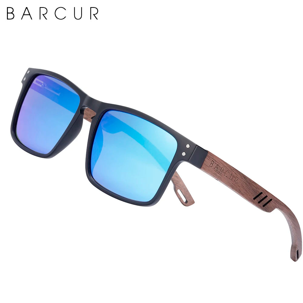 Barcur original natural wood sunglasses polarized sun glasses for men square luxury brand eyewear