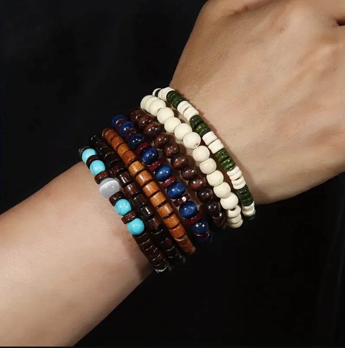 22-piece set vintage style bohemian wooden beaded bracelets synthetic turquoise and cat’s eye beads fashionable