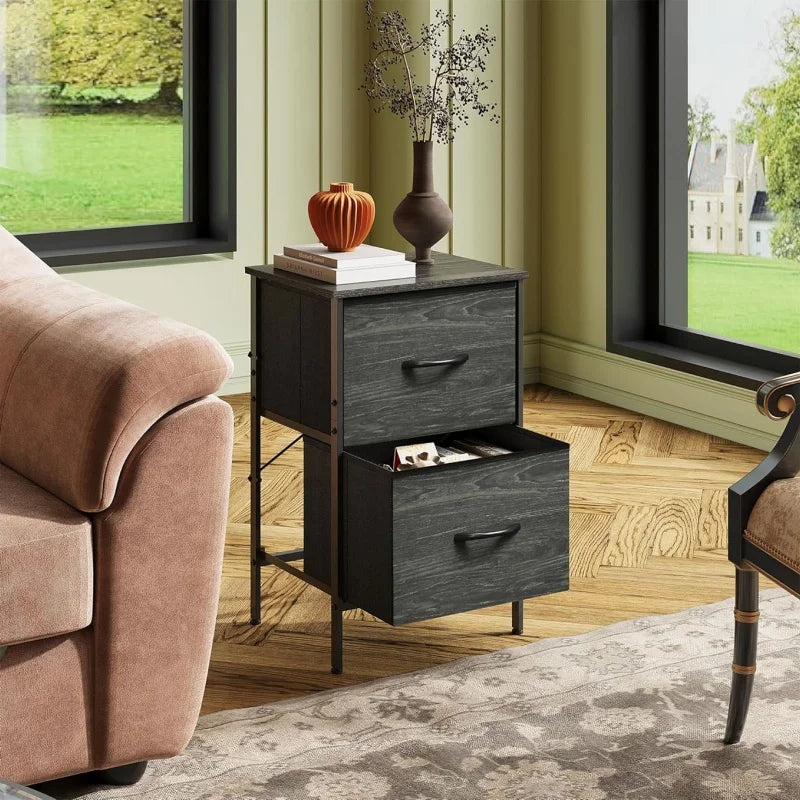 Galaxhero night stand set 2 dresser nightstand fabric drawers bedroom furniture college dorm closet storage - black