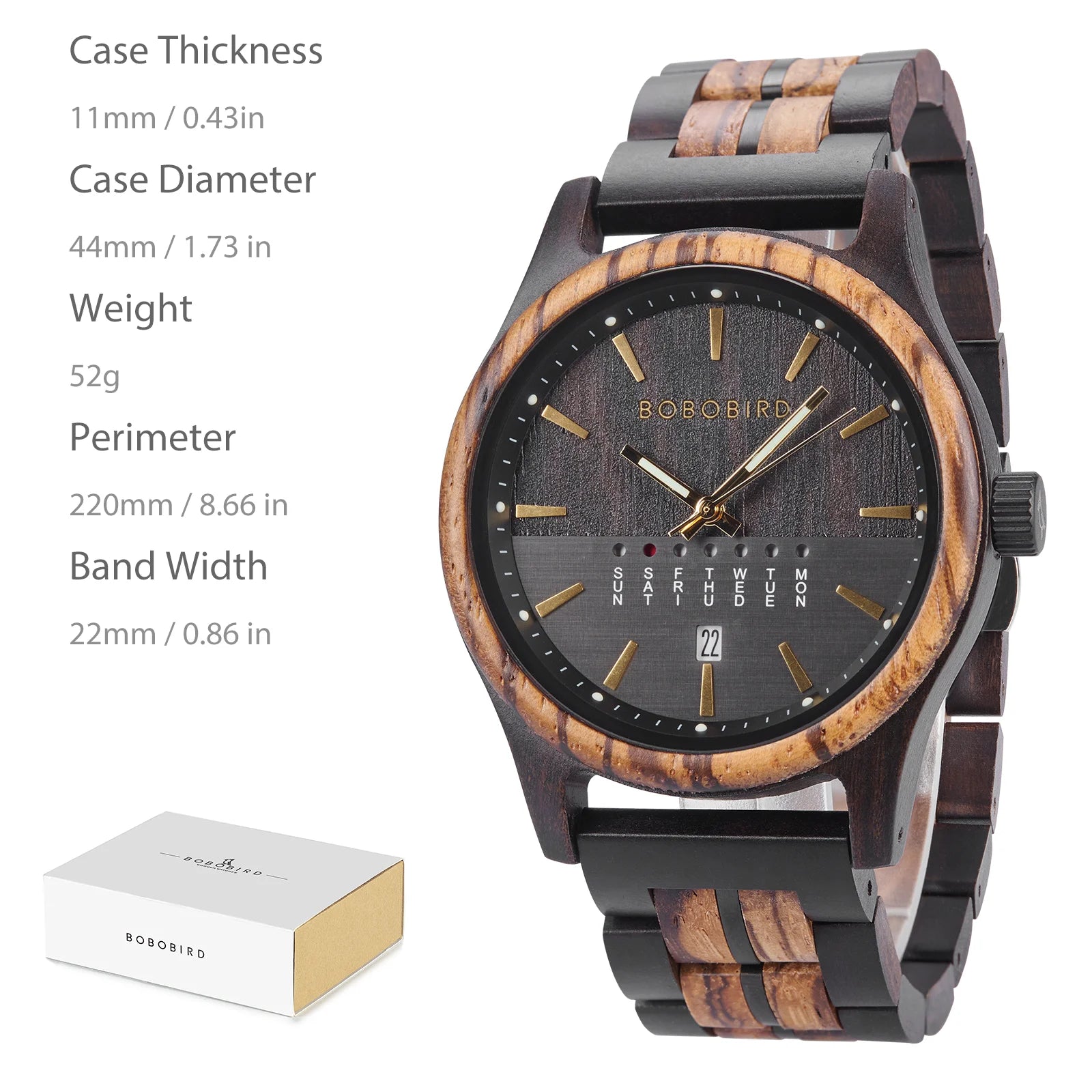 Bobo bird wooden quartz watch vintage man with calendar original luxury brands men’s wristwatch 2024 new arrival