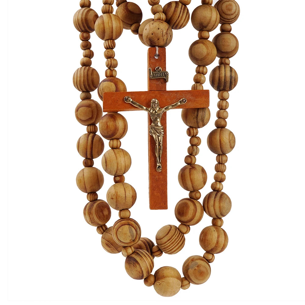 1 pcs 40-inch large wooden wall rosary – oversized décor & prayer beads - united states - necklace