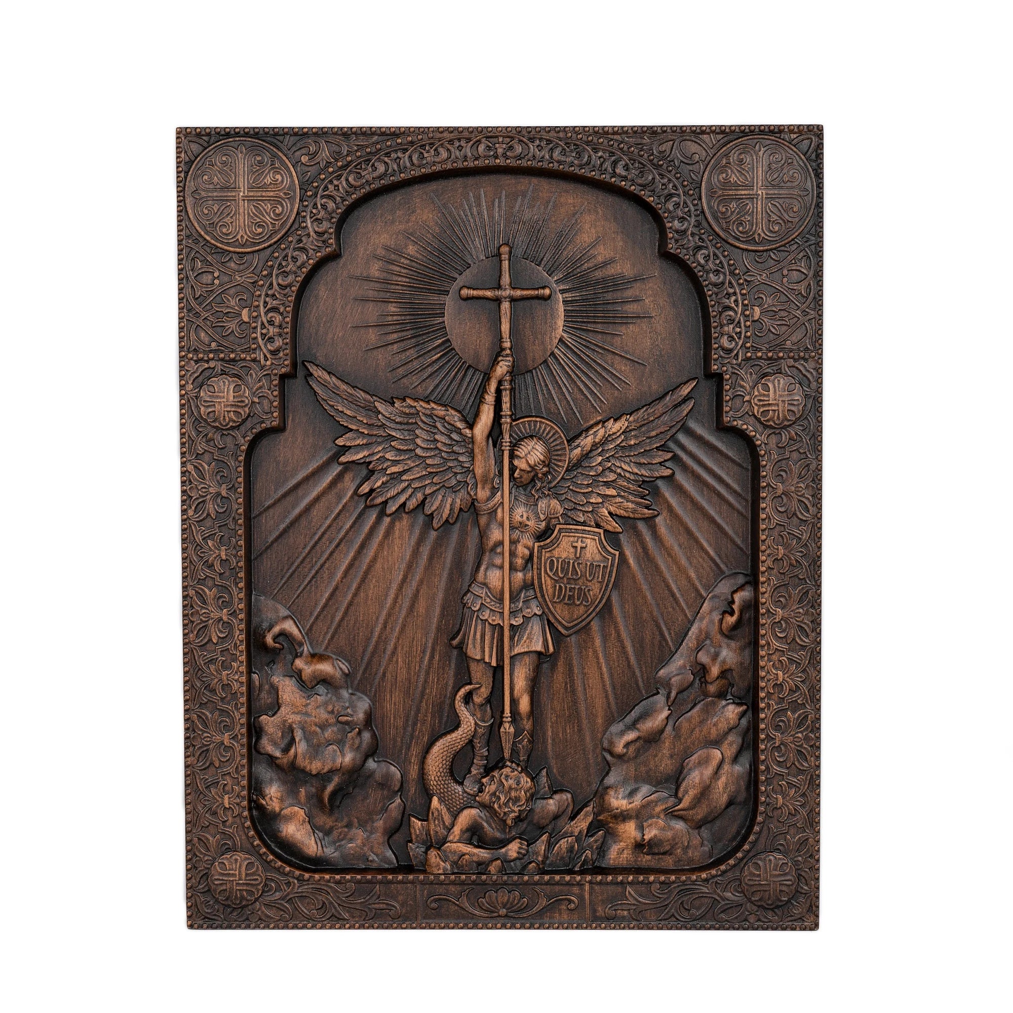 Archangel michael square wooden icon guardian angel statue religious home church wall decor christian artwork - retro