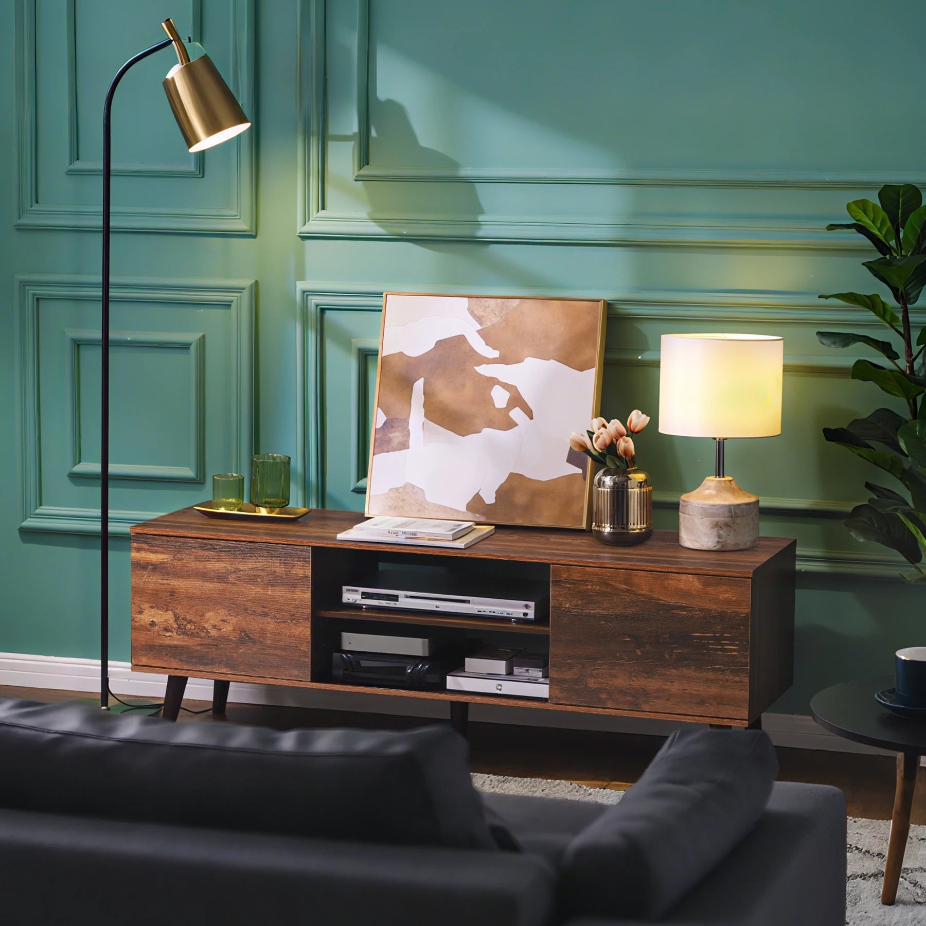 Galaxhero tv stands mid century modern console entertainment center for living room with storage retro