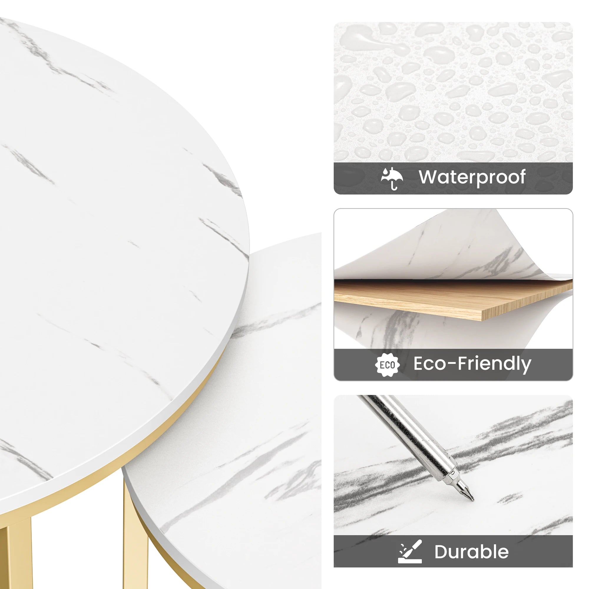 27.5’’ nesting coffee table,round marble table set of 2,wooden round desk,circular modern desk for living r