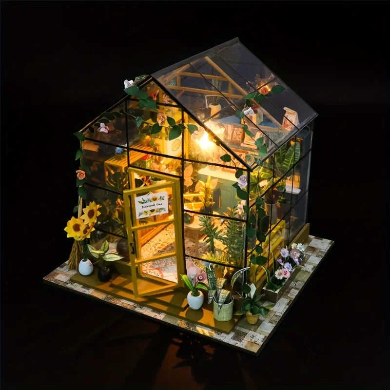 Mini model house kit greenhouse building flower room adult crafts suitable for thanksgiving wedding lights,