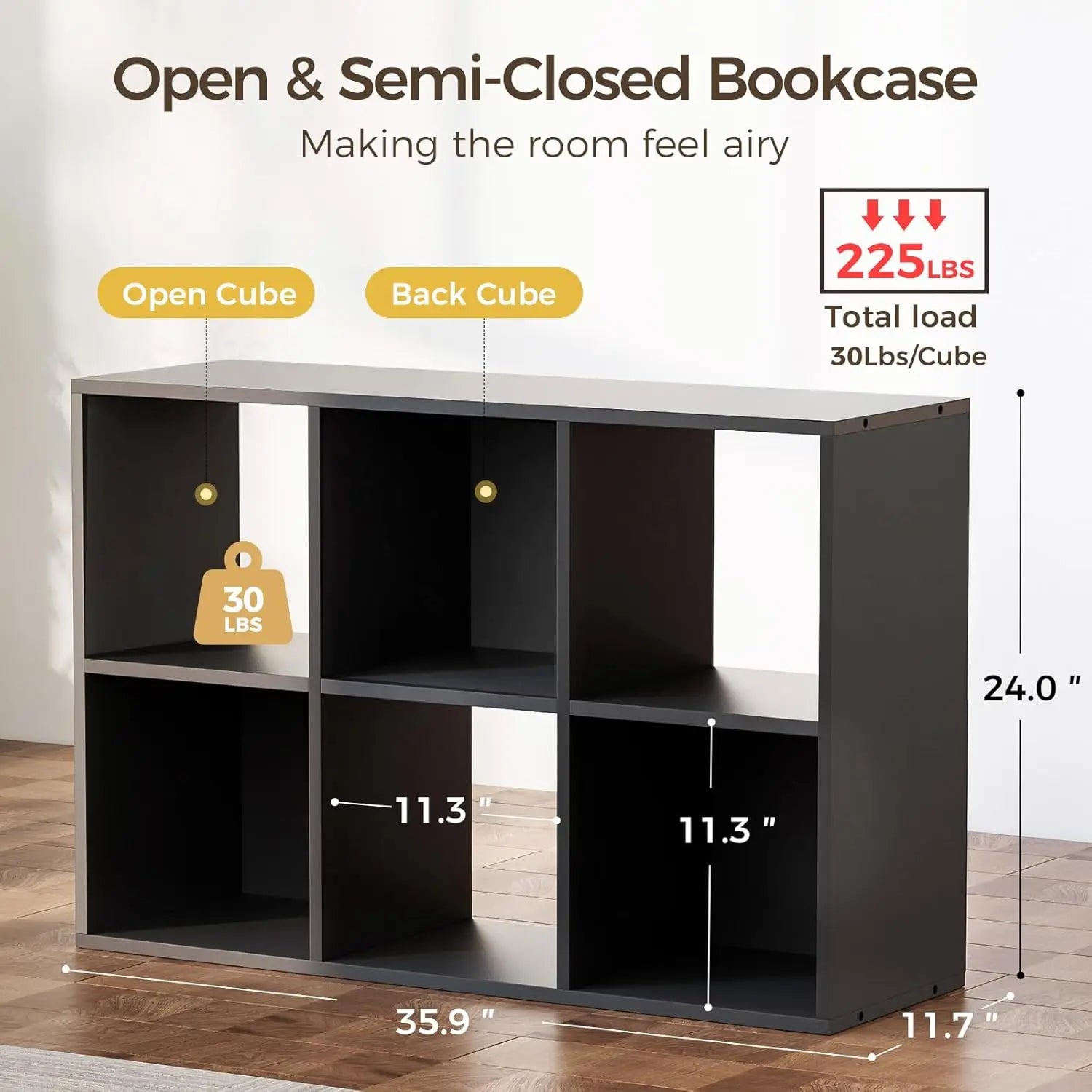 Comhoma wood cube storage organizer with open back&removable back panels 11in bookshelf cubicle shelf bookcase