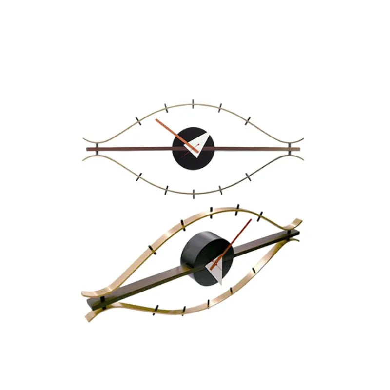 Home decor eye wall clock antique quartz mute classic decorative wooden&metal nelson designed handmade walnut&brass