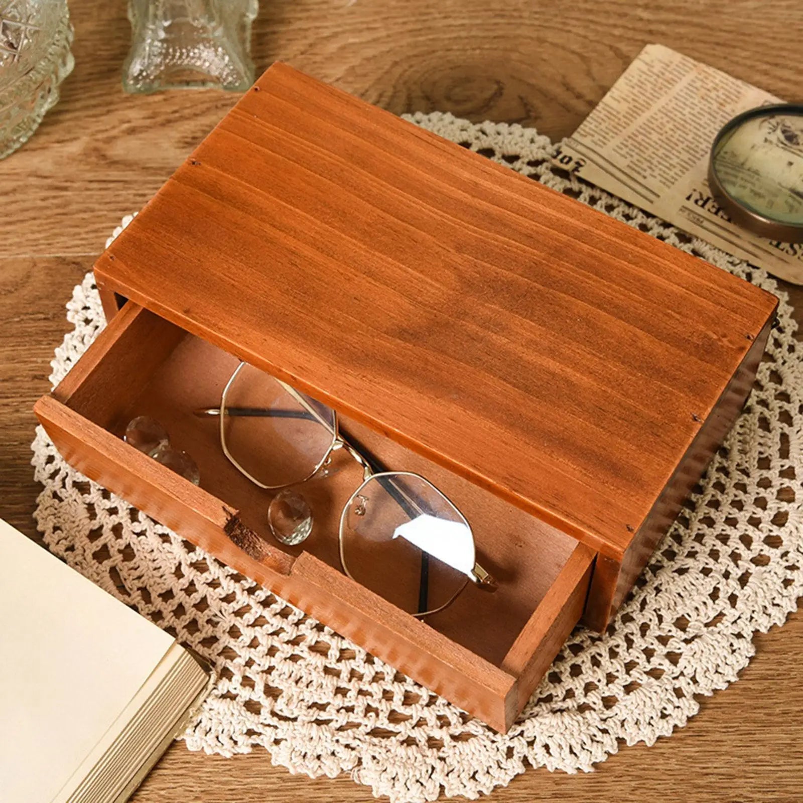 Desk organizer with drawer wooden storage box tabletop rustic coffee pod holder container for entryway nursery kitchen