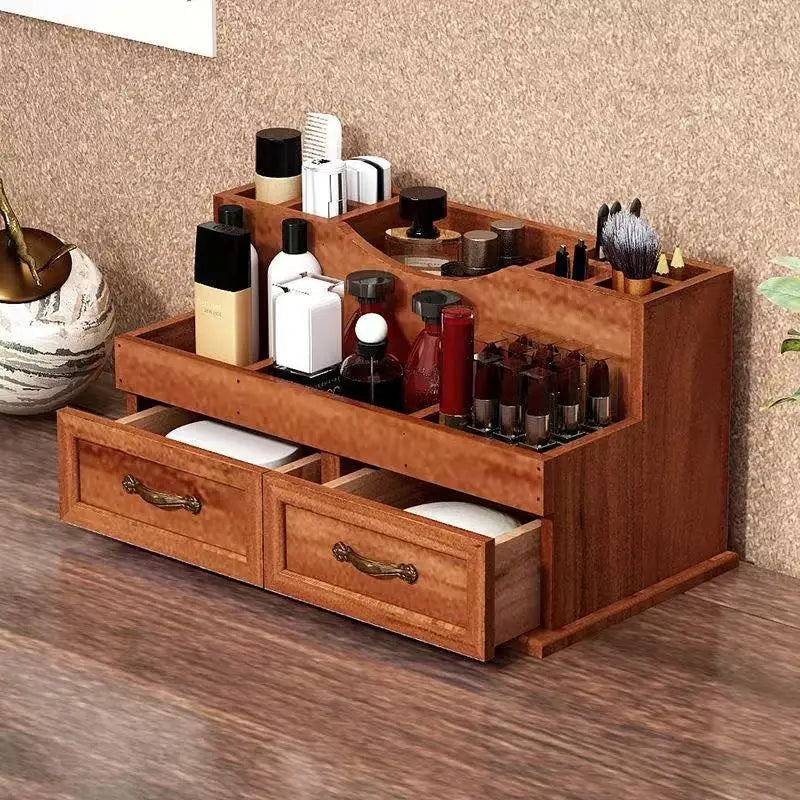 Vintage-inspired wooden desk organizer - multiple compartments for cosmetics & office supplies ideal home decor - wood