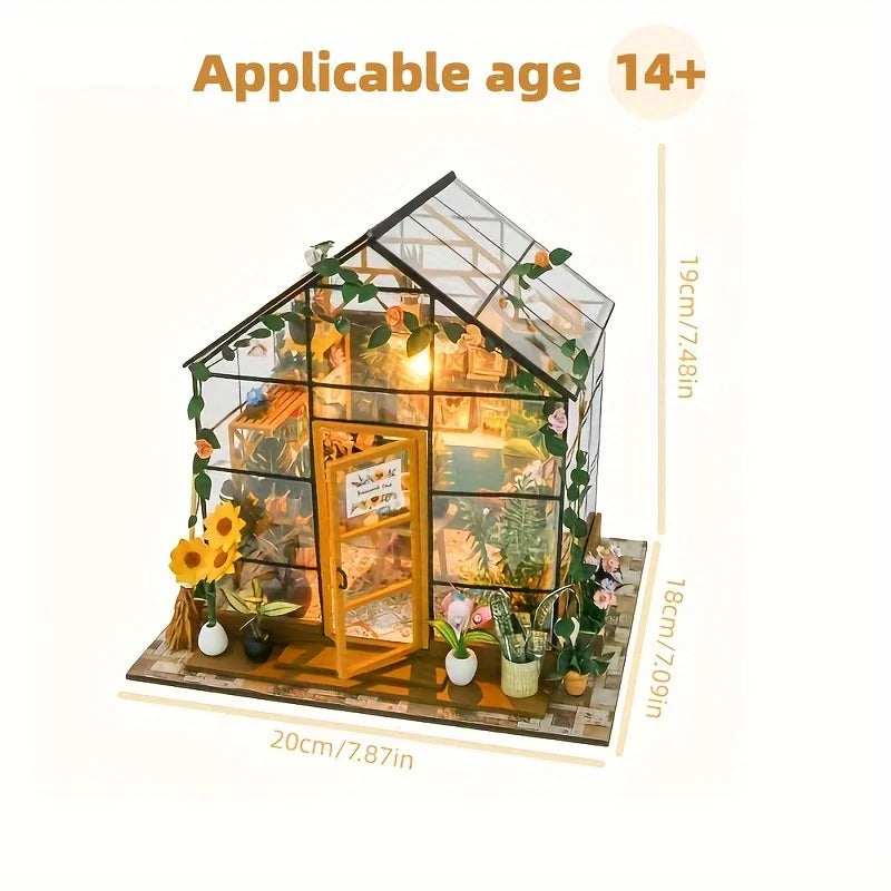 Mini model house kit greenhouse building flower room adult crafts suitable for thanksgiving wedding lights,