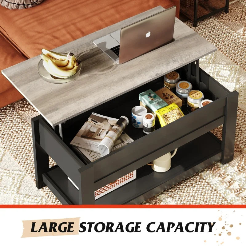 Galaxhero 39 inch lift top coffee table with hidden compartment and storage shelf for living room furniture