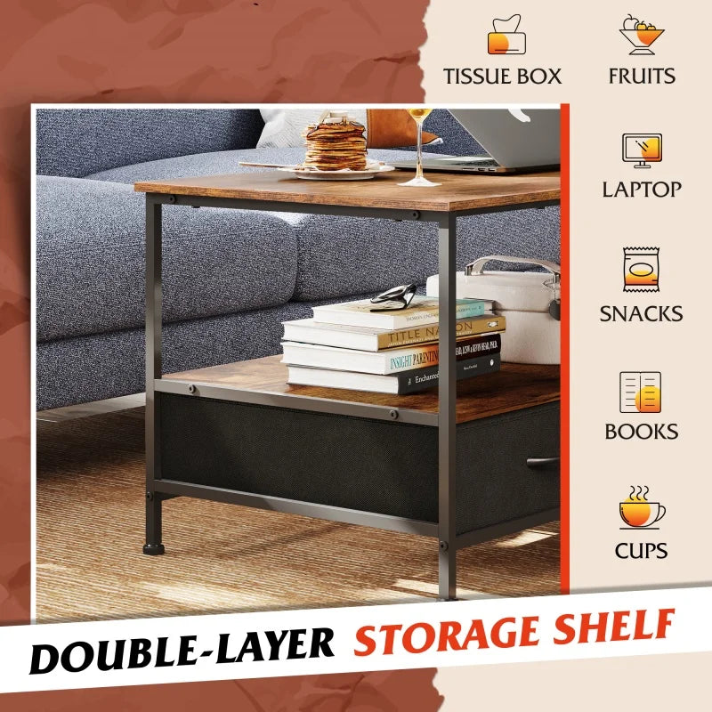 Galaxhero coffee table with storage and drawers 2 tier wood center for bedroom apartment metal legs rustic style