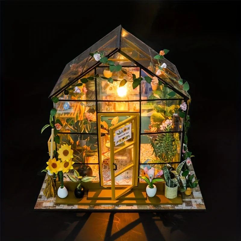 Mini model house kit greenhouse building flower room adult crafts suitable for thanksgiving wedding lights,