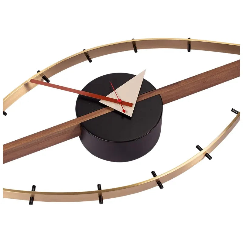 Home decor eye wall clock antique quartz mute classic decorative wooden&metal nelson designed handmade walnut&brass