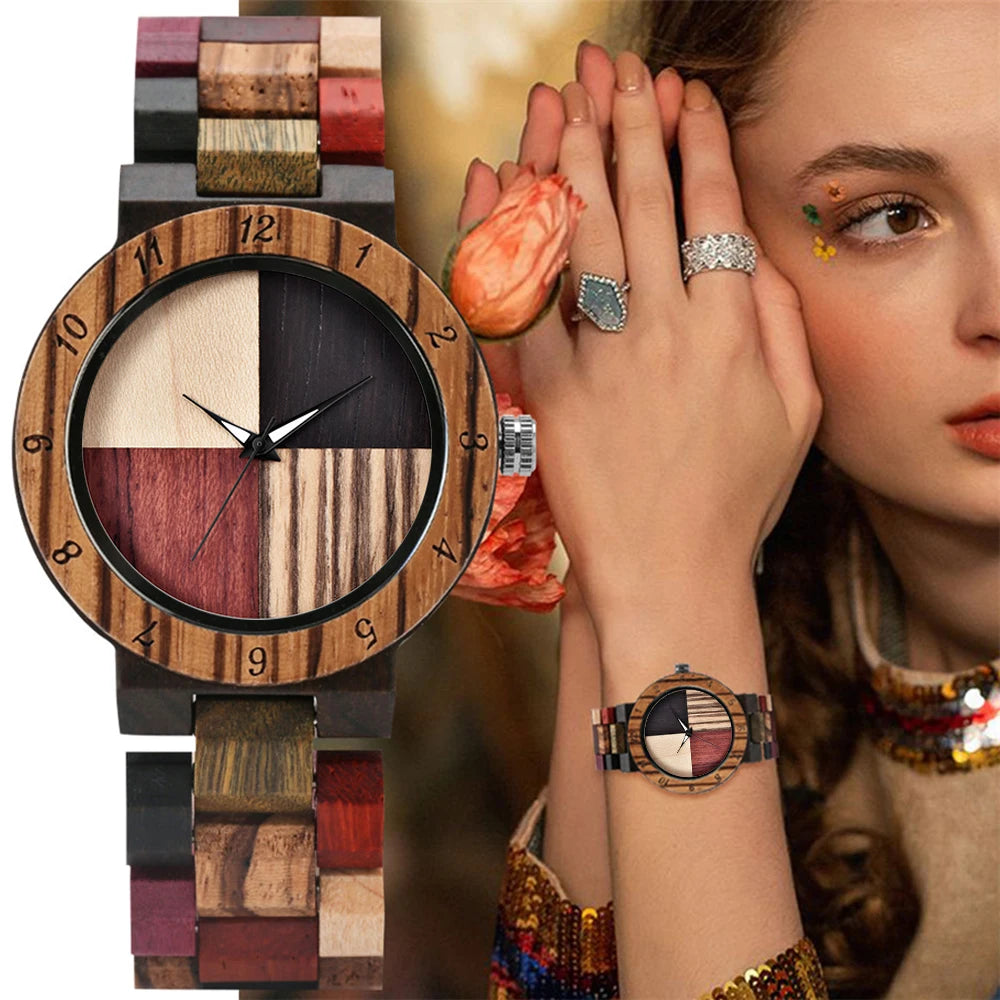 Top luxury brand ladies full wood color watch fashion quartz wristwatches bracelet couple birthday gift for women