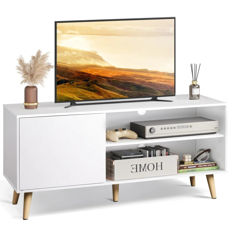 Galaxhero tv stand for 55 inch mid century modern console with storage cabinet entertainment center living room - white