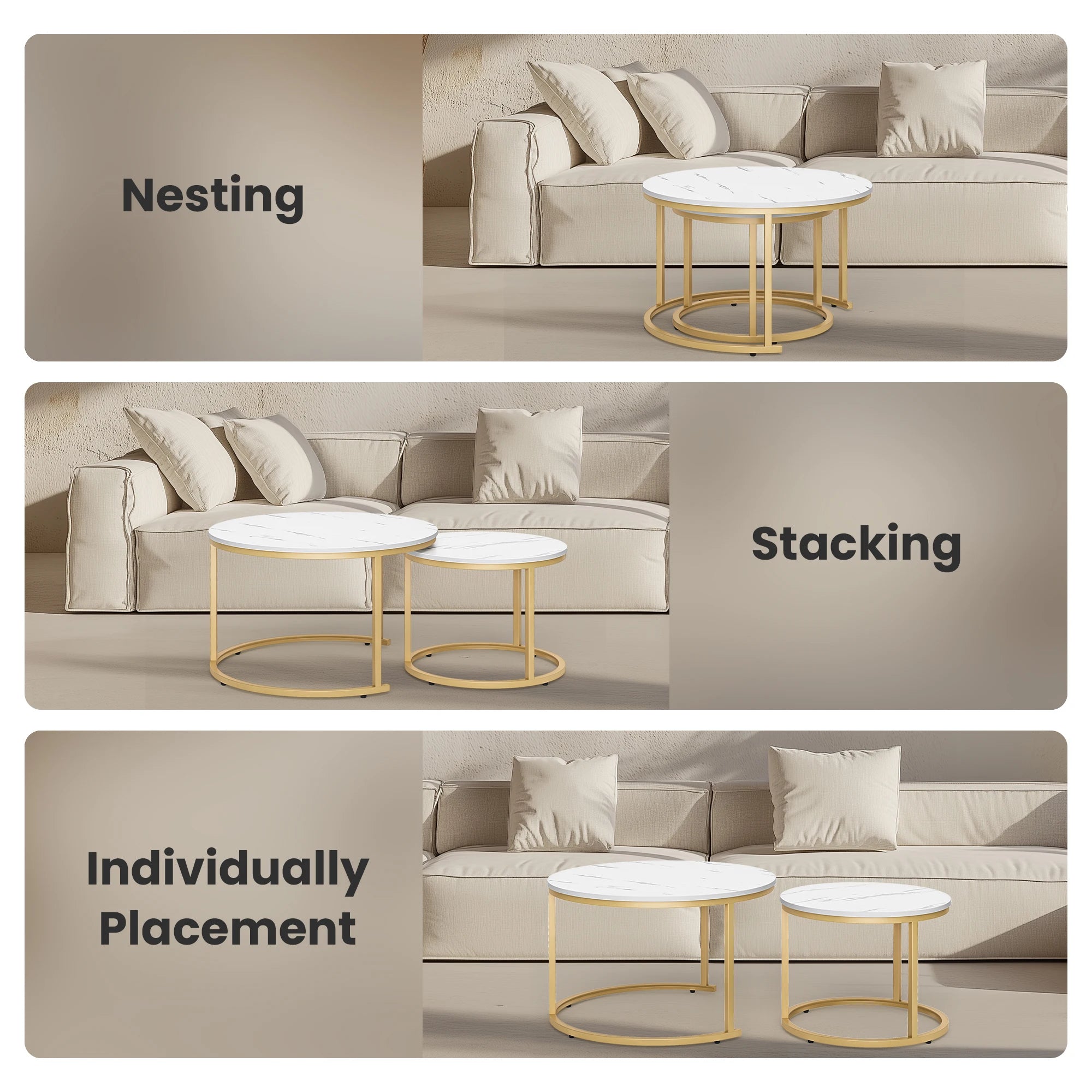 27.5’’ nesting coffee table,round marble table set of 2,wooden round desk,circular modern desk for living r