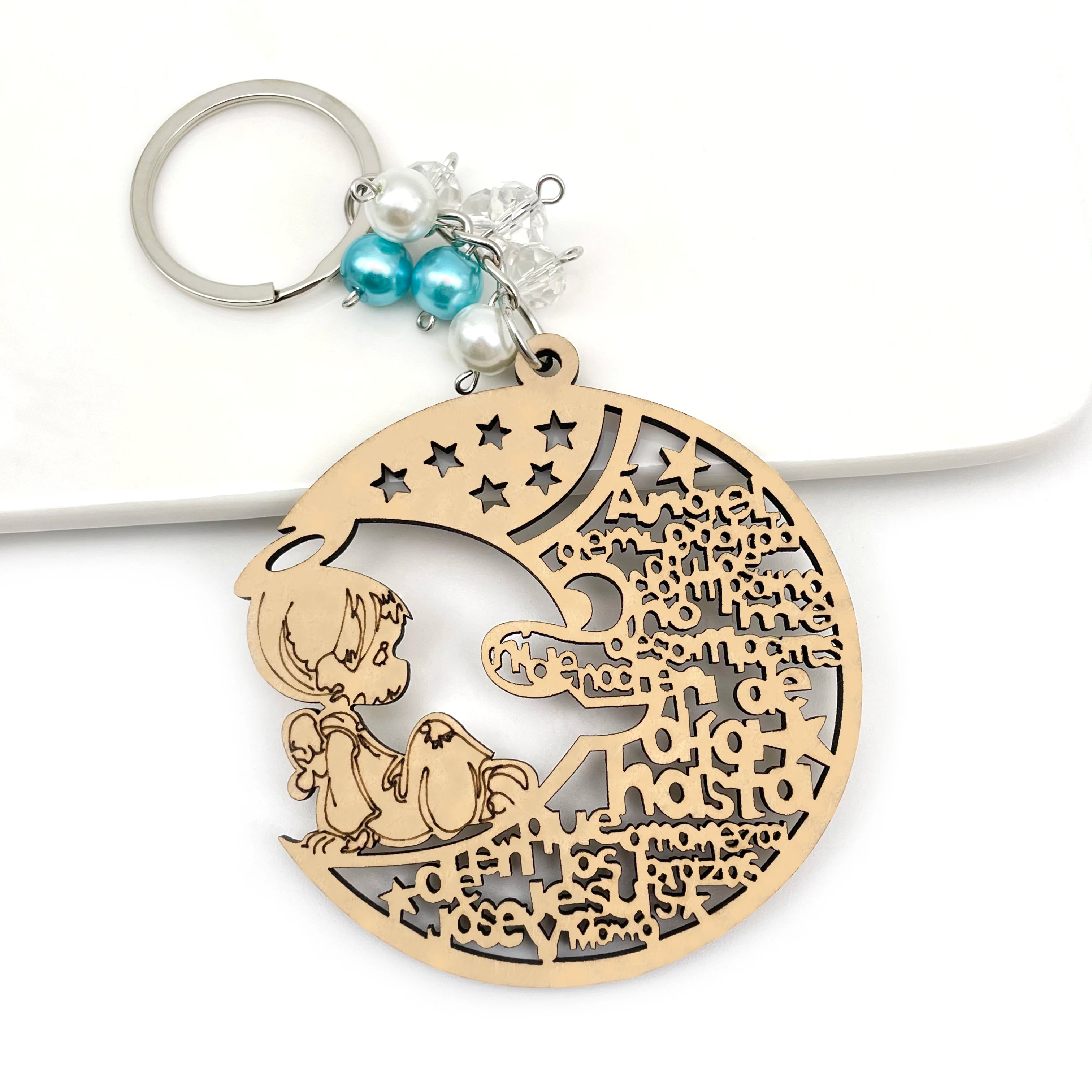 12pcs baptism angel moon boy wood keychain recuerdos de bautizo first communion quinceanera for boy girl - united