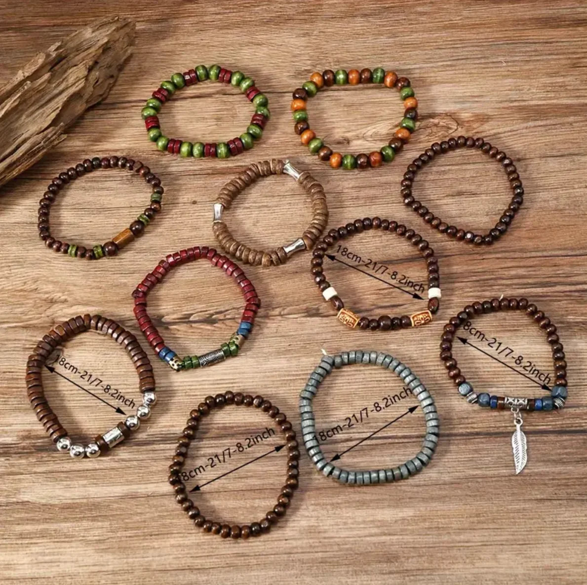 22-piece set vintage style bohemian wooden beaded bracelets synthetic turquoise and cat’s eye beads fashionable