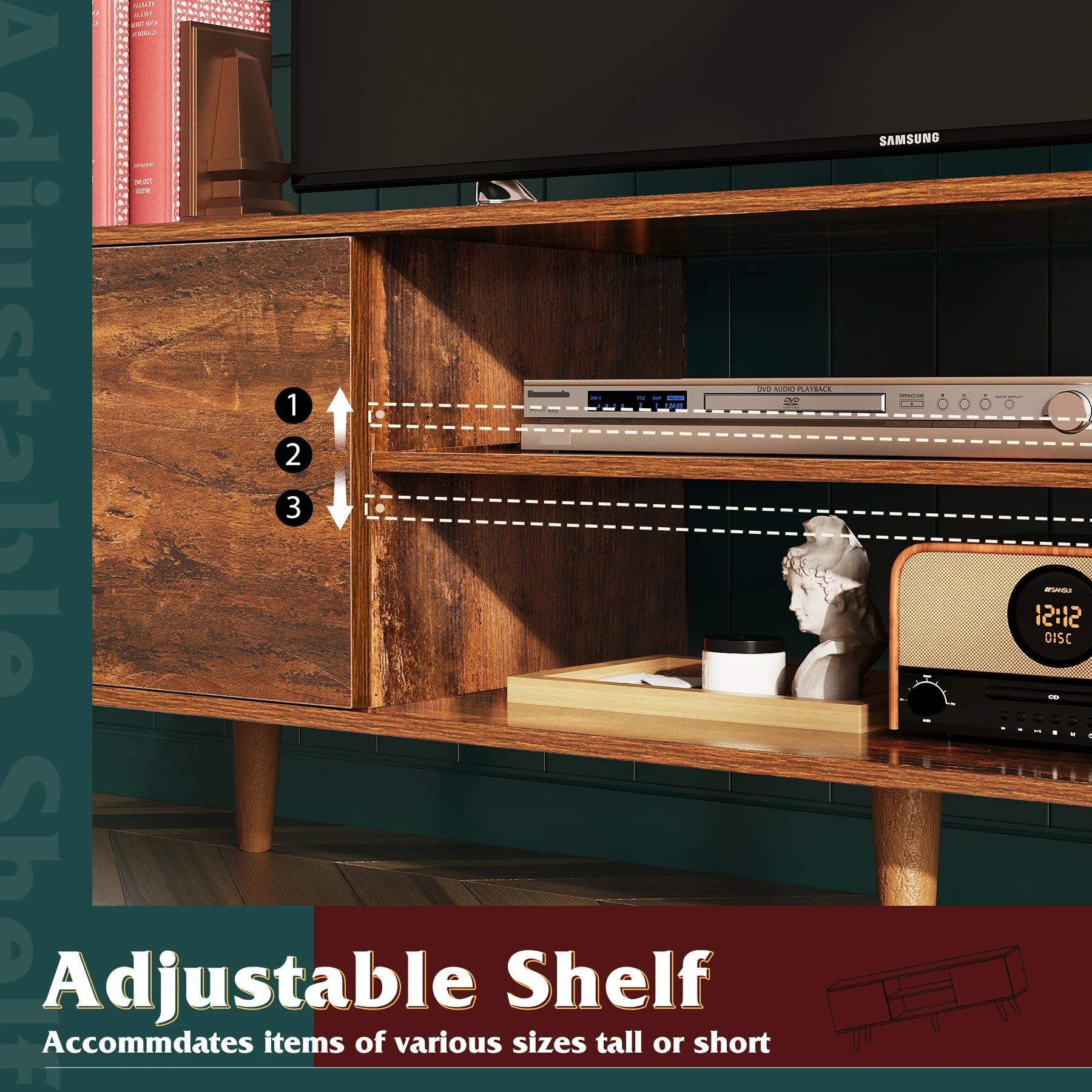 Galaxhero tv stands mid century modern console entertainment center for living room with storage retro