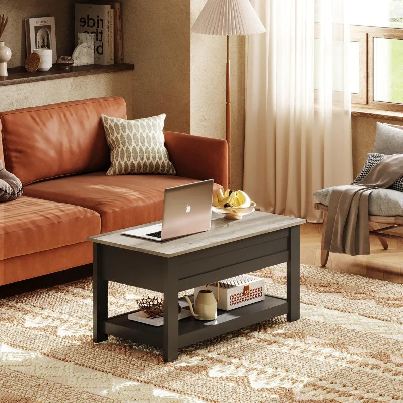 Galaxhero 39 inch lift top coffee table with hidden compartment and storage shelf for living room furniture